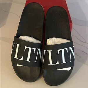 Valentino Black Slides with White Logo